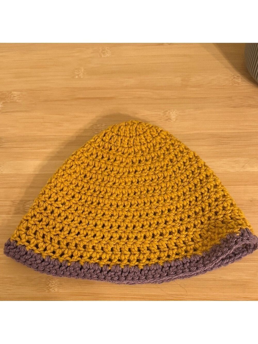 Handmade Stylish Mustard and Purple Crochet Beanie women’s Hats - Picture 2 of 4